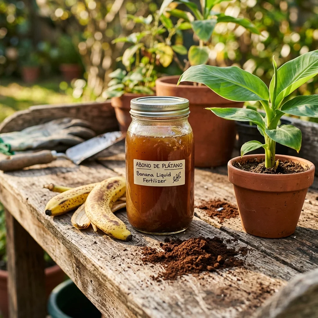 Recette : Engrais liquide pour la peau de banane et de café - Un engrais maison riche en potassium et en azote formulé pour favoriser la floraison de vos plantes d'intérieur et d'extérieur en réutilisant les déchets organiques.