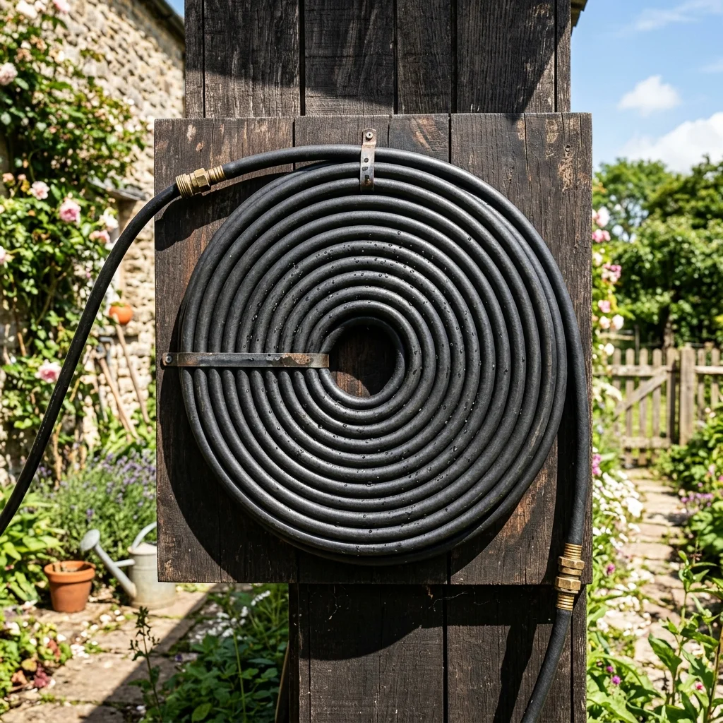 Recipe: Solar Water Heater with Black Hose - Build a thermophonic system to heat water for domestic use or an outdoor shower using a black spiral polyethylene hose.