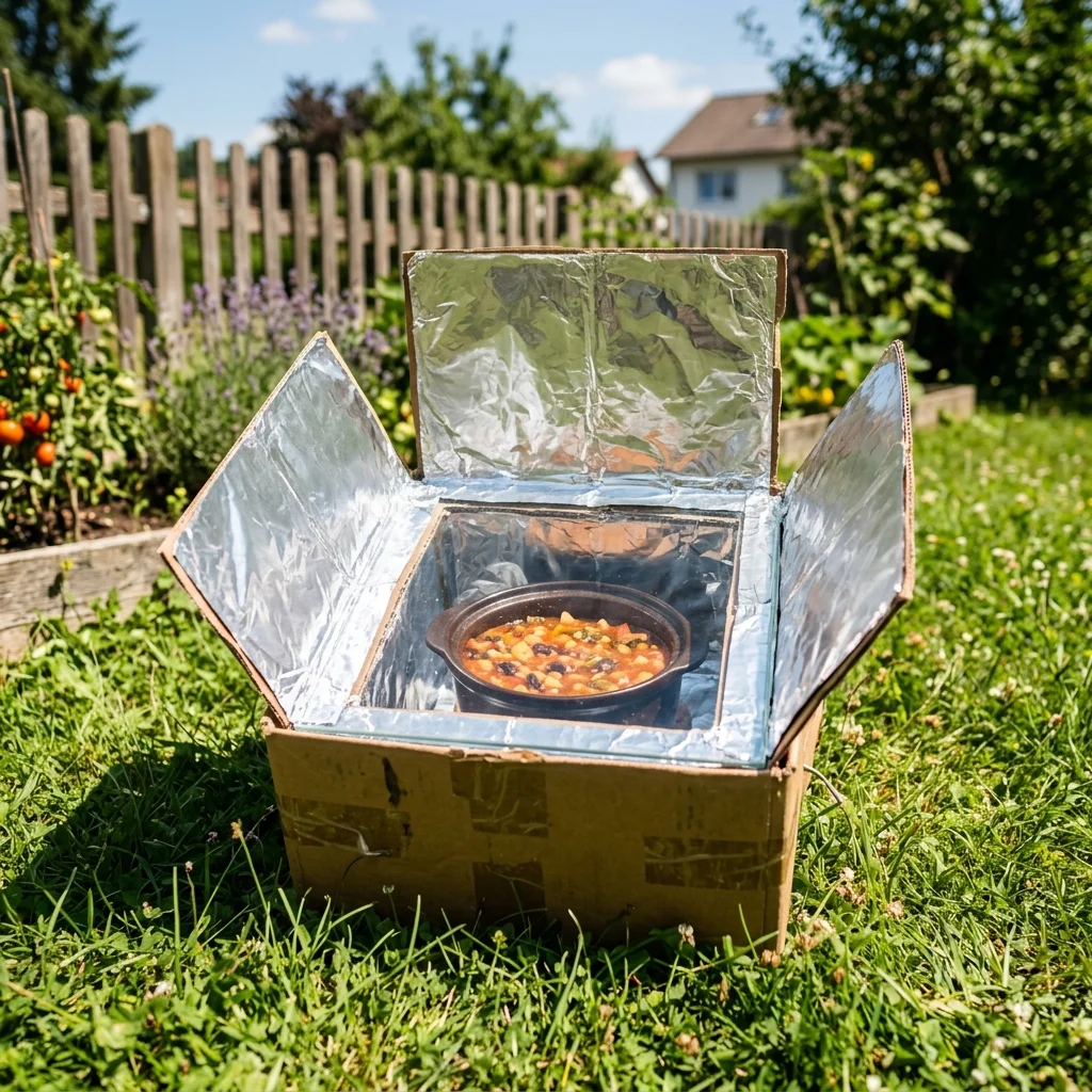 Recipe: Portable Cardboard Box Solar Oven - Build an ecological oven that cooks food reaching 120°C using two cardboard boxes, aluminum foil and glass.