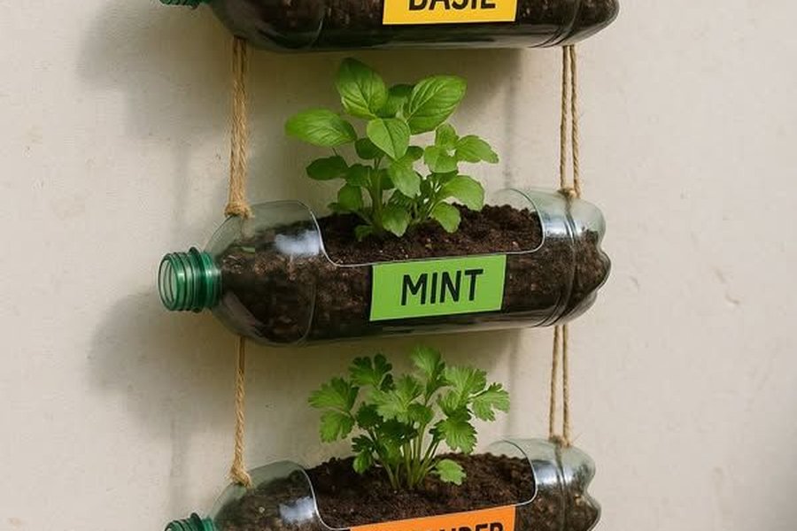 Huerto Vertical con Botellas de Plástico