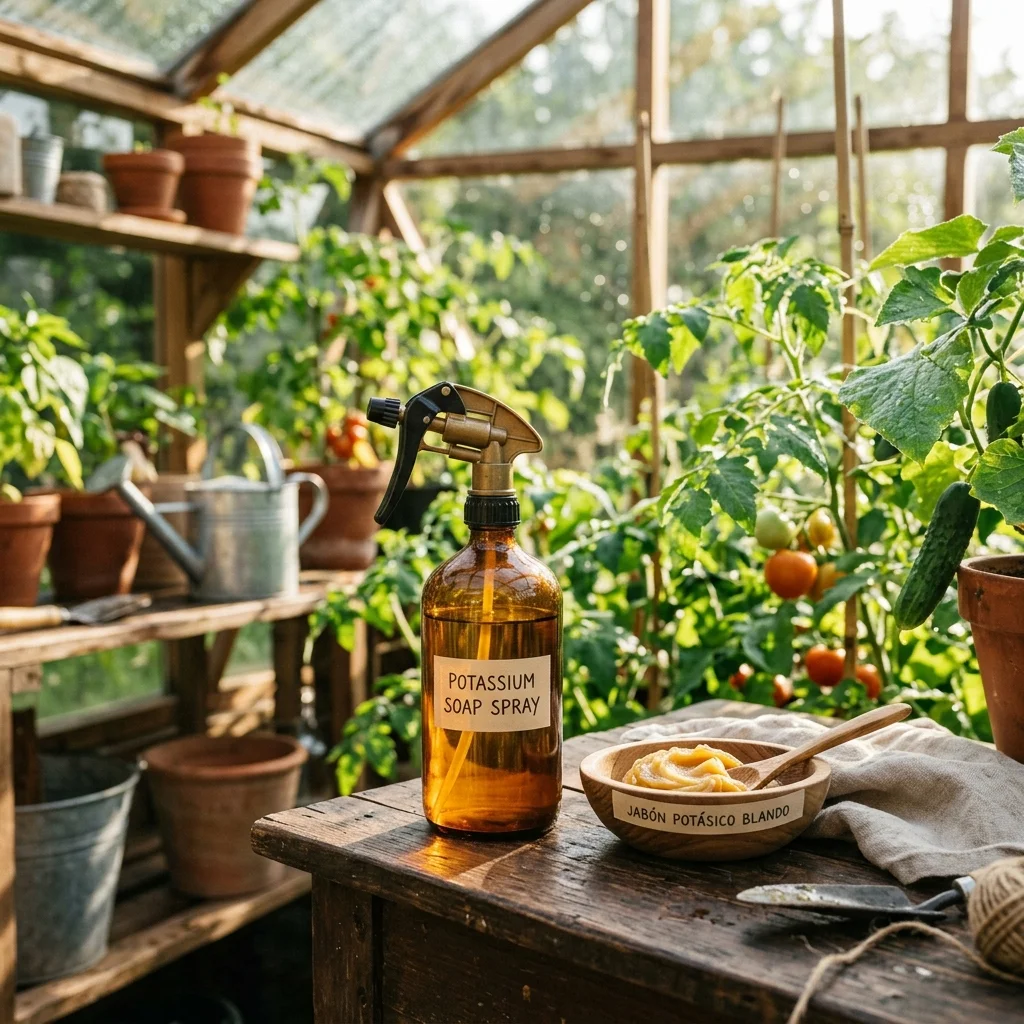 Insecticida de Jabón Potásico Casero - Protege tus plantas de pulgón, cochinilla y mosca blanca con un pulverizador insecticida seguro basado en jabón potásico biodegradable diluido.
