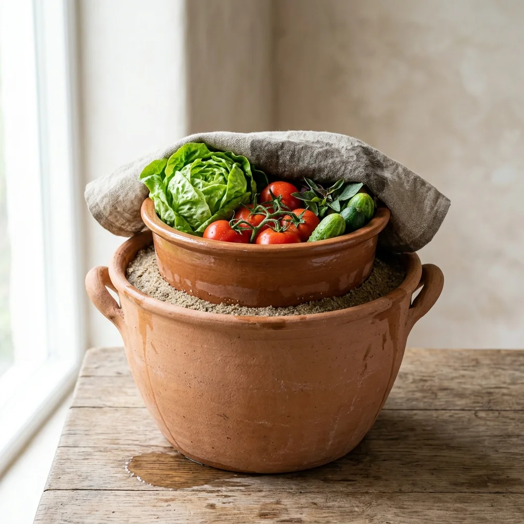 Recipe: Clay Refrigerator without Electricity (Zeer Refrigerator) - Build your own handcrafted evaporative cooler by combining two terracotta pots and moist sand. 100% natural, wireless and low-cost food preservation.